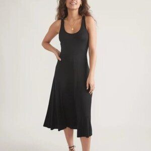 Marine Layer Lexi Rib Fit and Flare Midi Dress XL Black Stretch Sleeveless Comfy